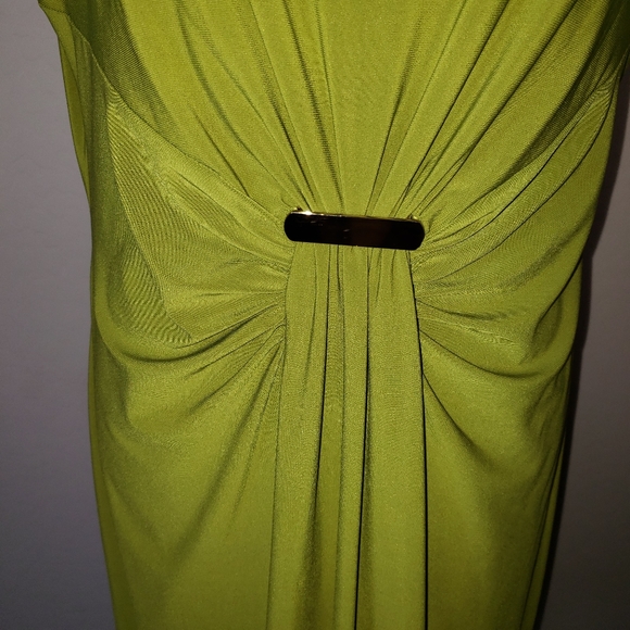 Ronni Nicole green cap sleeve gather waist Silver Buckle dress Size 16 - Picture 5 of 14